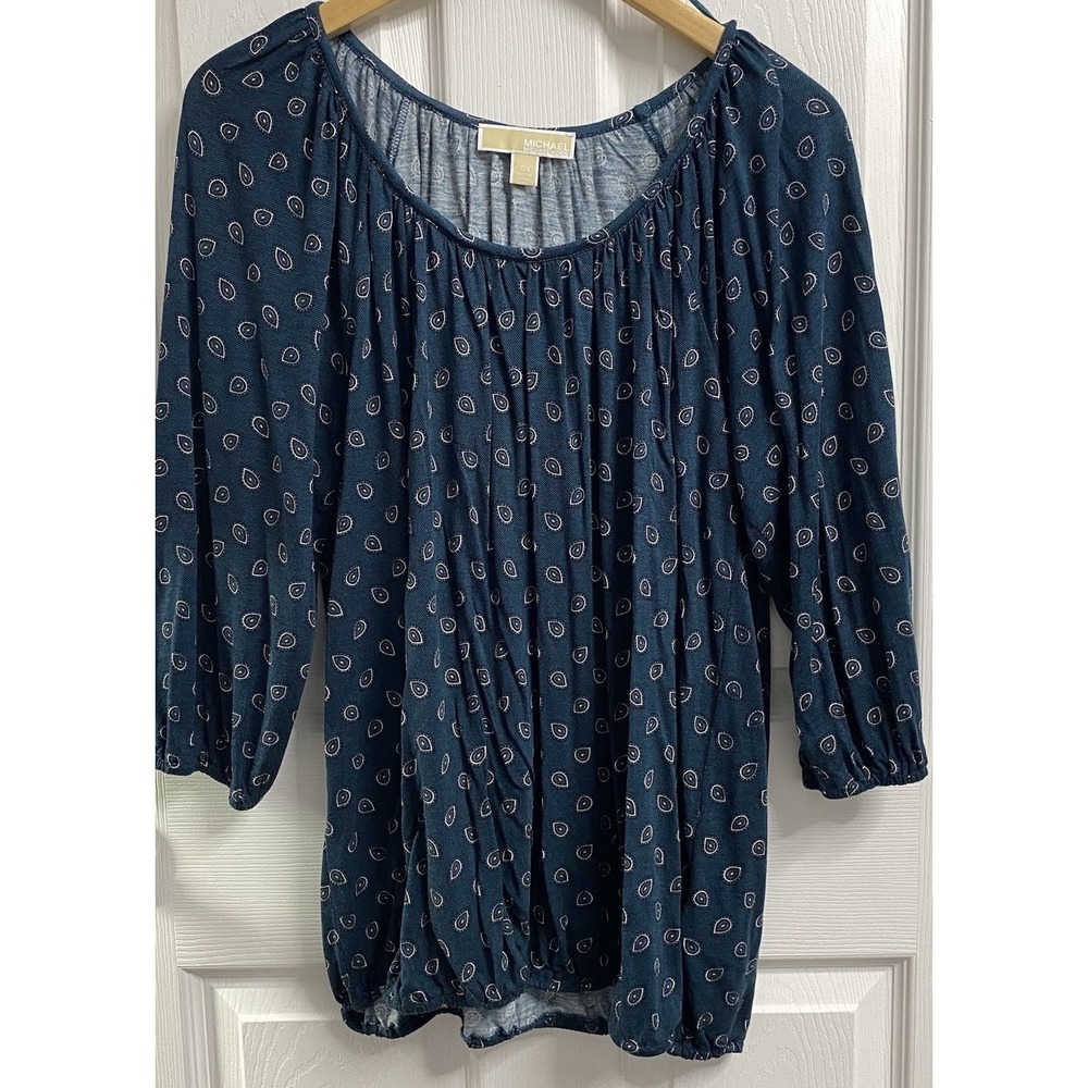 Michael Kors Womens Paisley Dark Green Shirt Tunic Top Career Basic Sz.XL